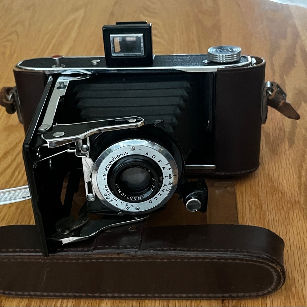 Vintage Folding Camera with Leather Case